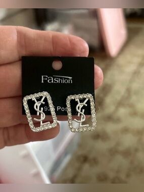 Crystal Square Drop Earrings in Silver, Fashion Jewelry